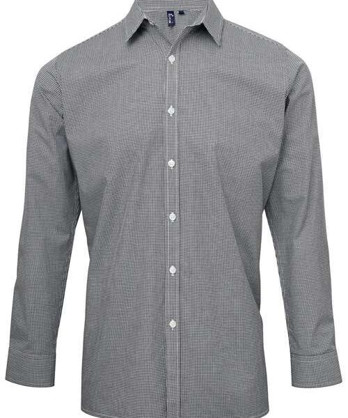 Men's Microcheck Gingham Long-Sleeve Cotton Shirt